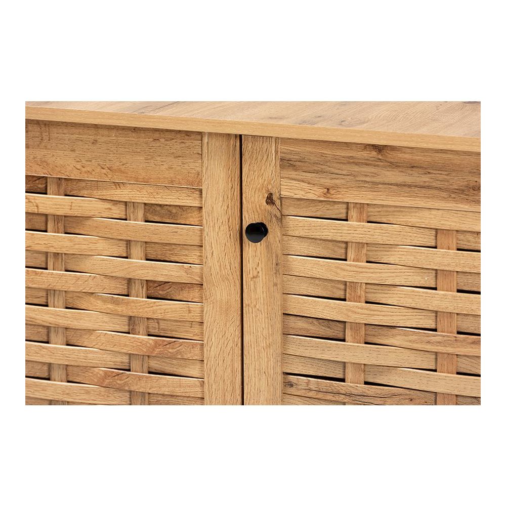 Winda Modern and Contemporary Oak Brown Finished Wood 3-Door Shoe Cabinet. Picture 5