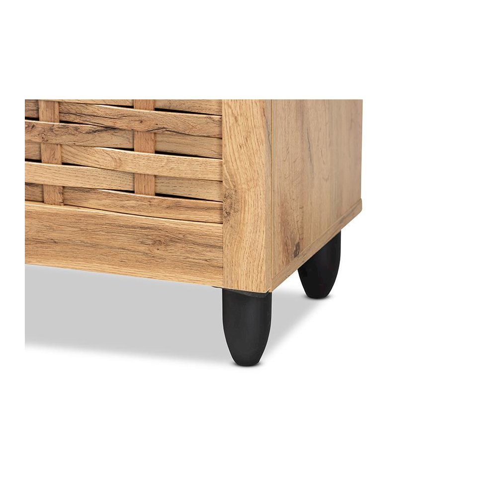 Winda Modern and Contemporary Oak Brown Finished Wood 3-Door Shoe Cabinet. Picture 6