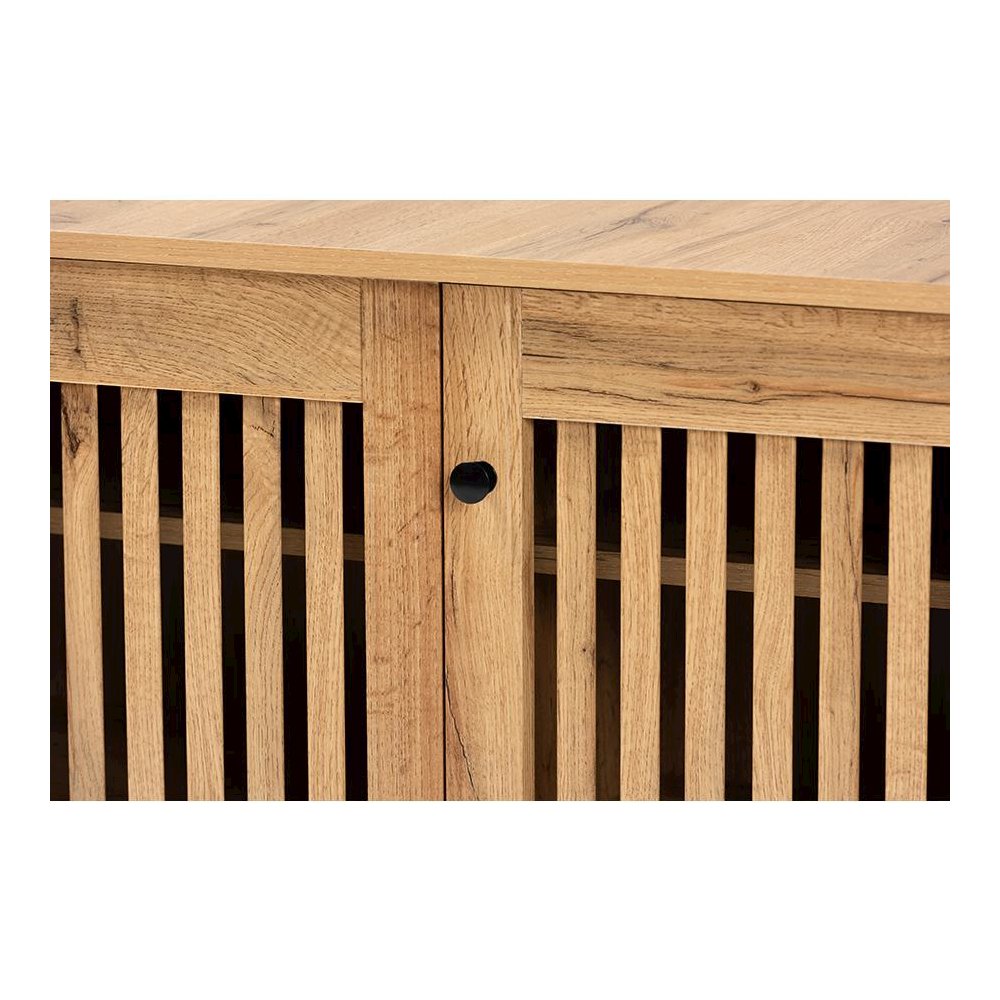 Fernanda Modern and Contemporary Oak Brown Finished Wood 3-Door Shoe Cabinet. Picture 5