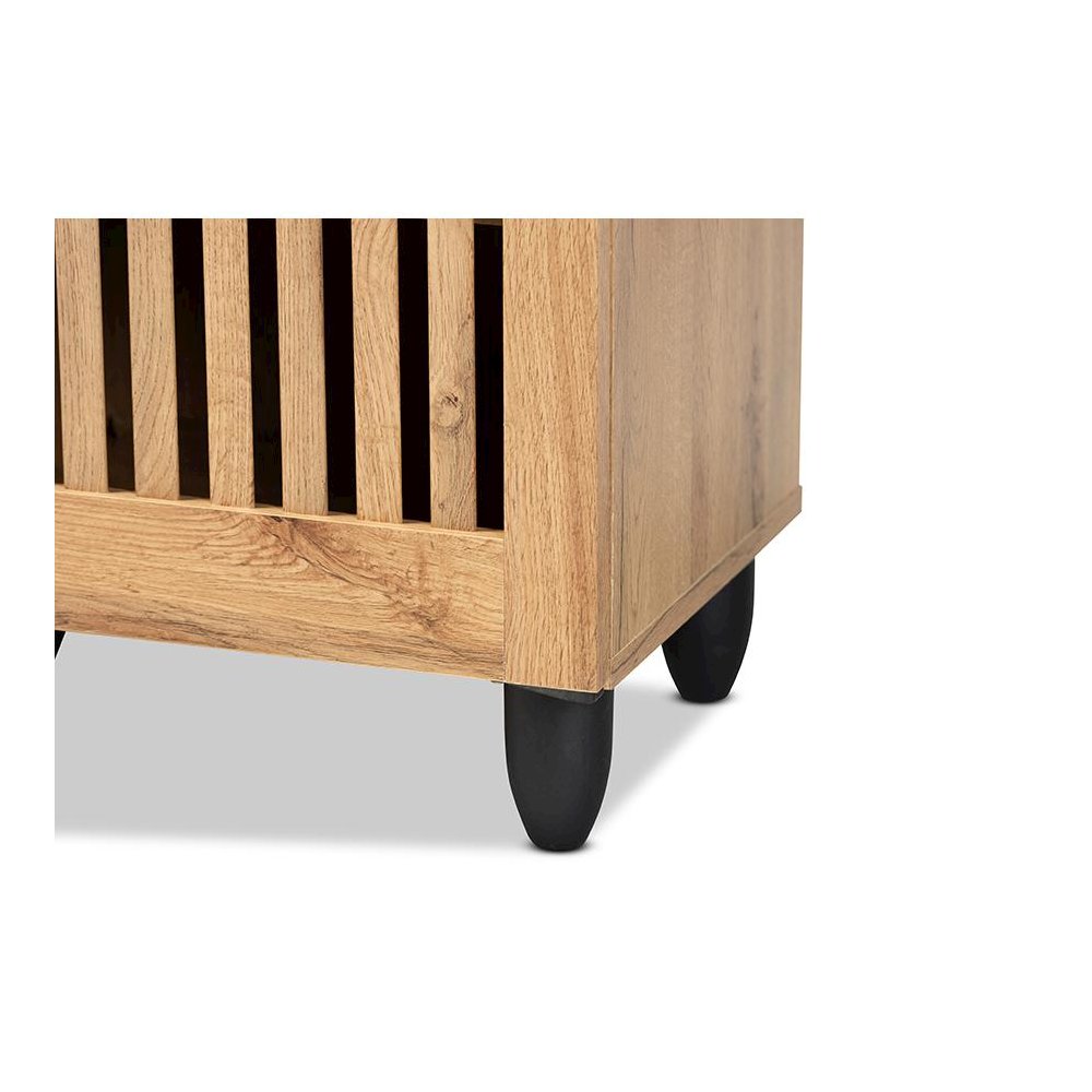 Fernanda Modern and Contemporary Oak Brown Finished Wood 3-Door Shoe Cabinet. Picture 6