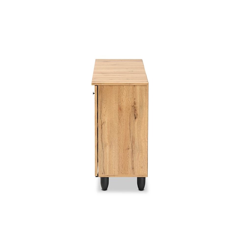 Oak Brown Finished Wood 3-Door Shoe Storage Cabinet. Picture 4