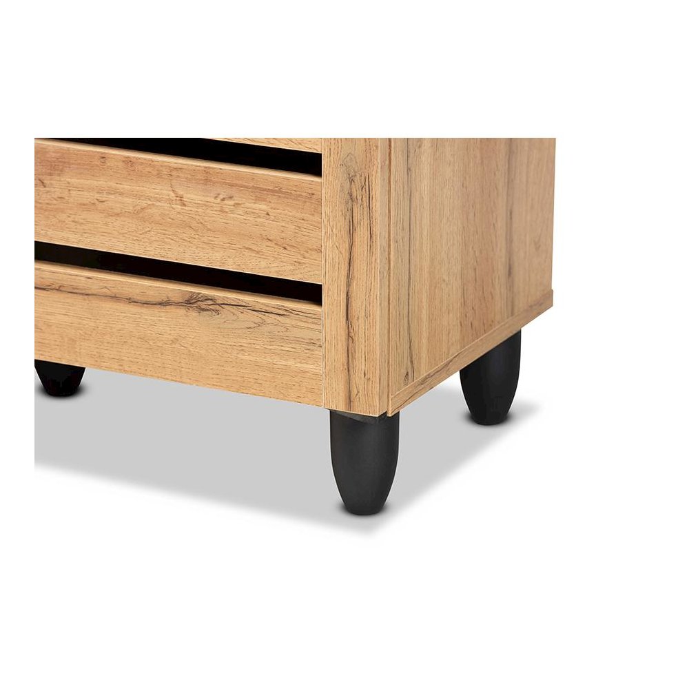 Oak Brown Finished Wood 3-Door Shoe Storage Cabinet. Picture 6