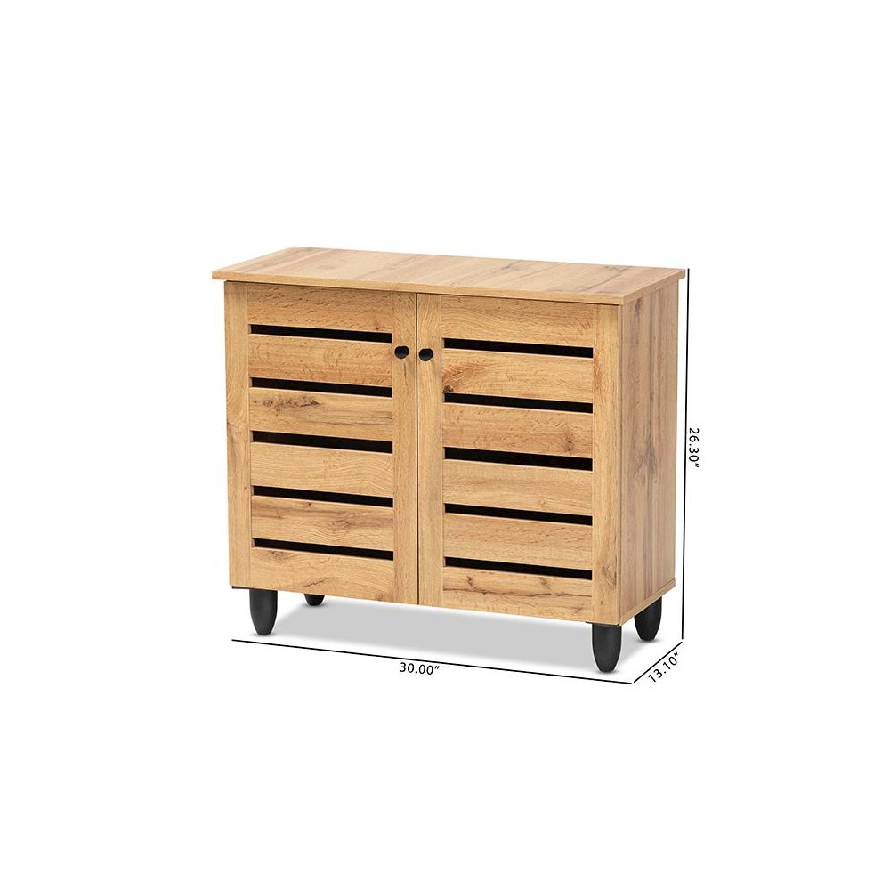 Oak Brown Finished Wood 2-Door Shoe Storage Cabinet. Picture 10