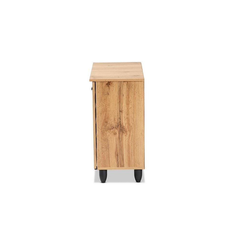 Oak Brown Finished Wood 2-Door Shoe Storage Cabinet. Picture 4