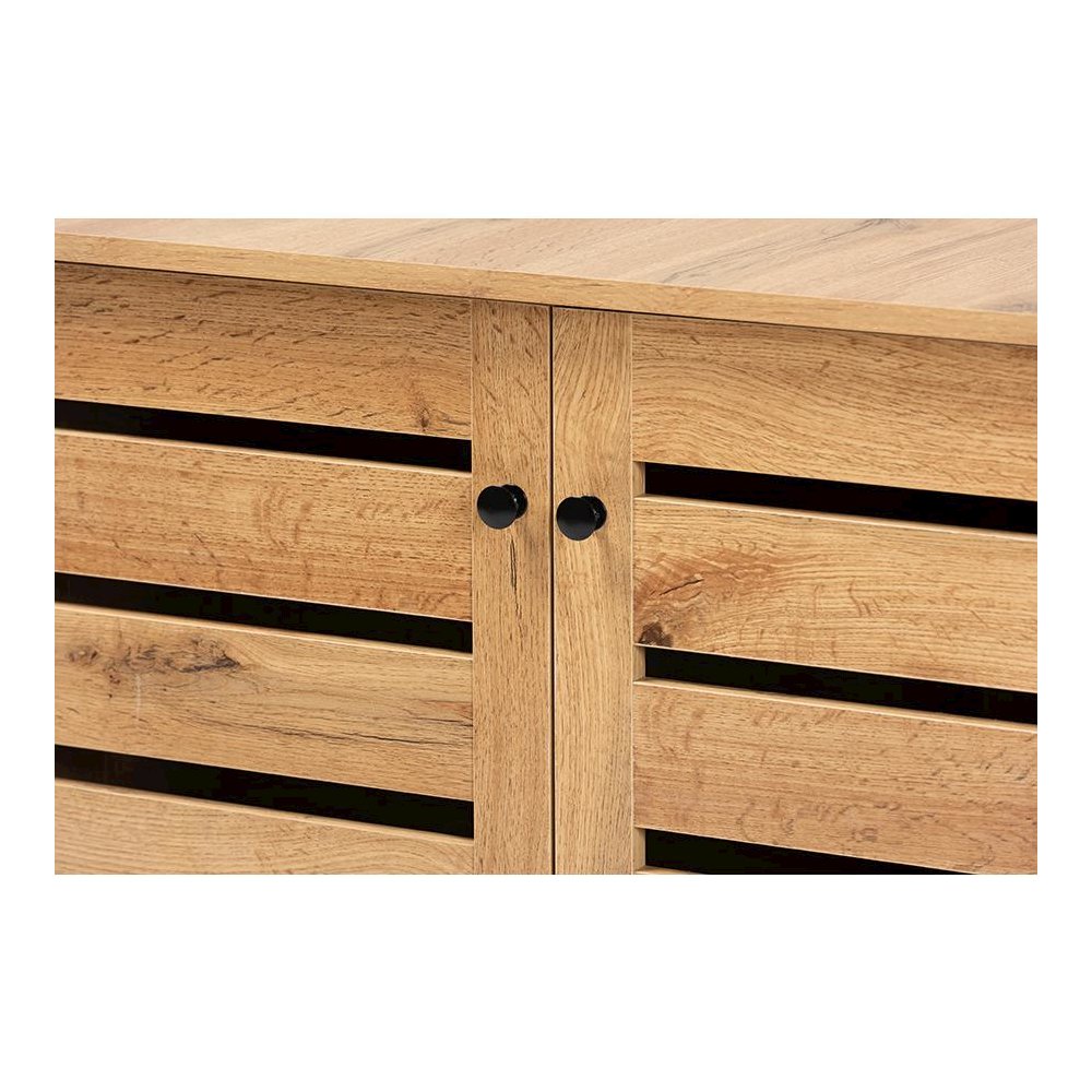 Oak Brown Finished Wood 2-Door Shoe Storage Cabinet. Picture 5