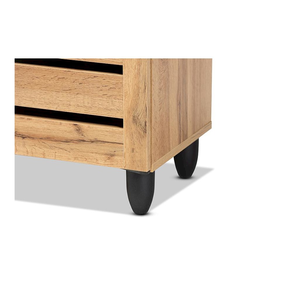 Oak Brown Finished Wood 2-Door Shoe Storage Cabinet. Picture 6