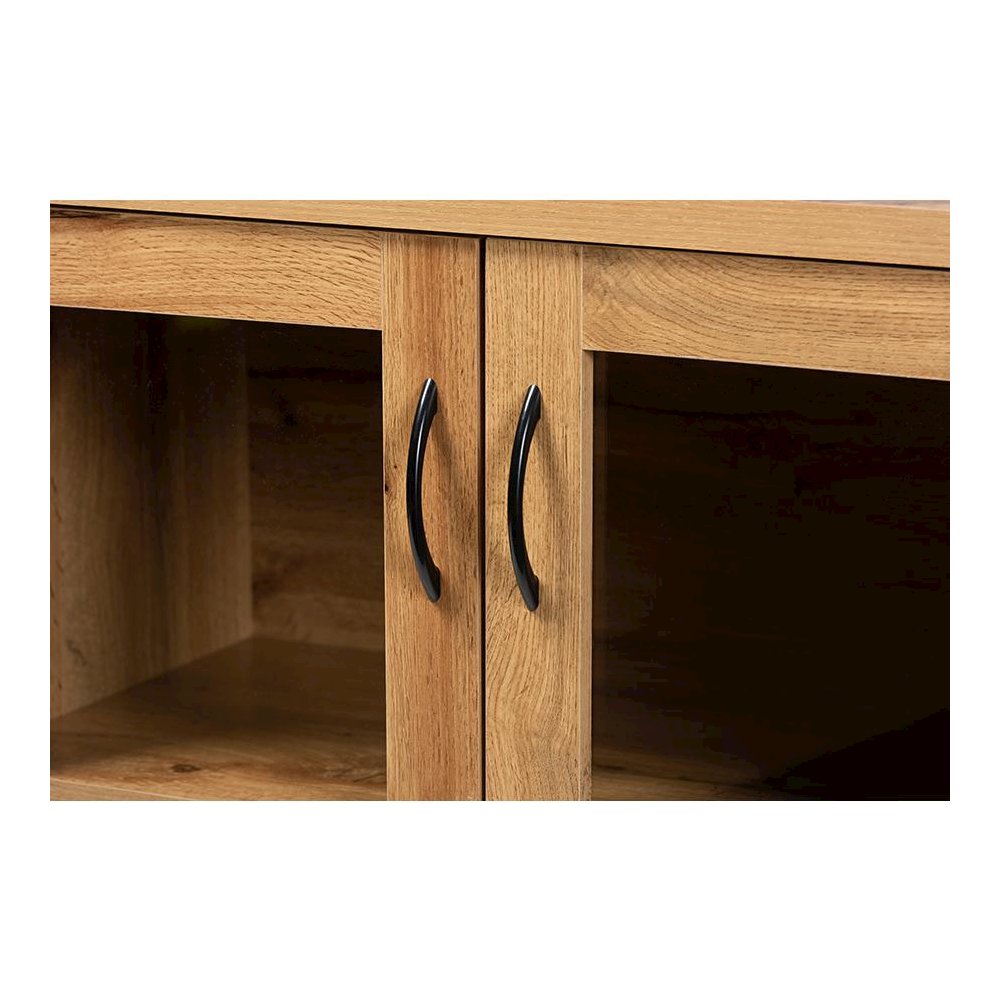 Oak Brown Finished Wood 2-Door Storage Cabinet with Glass Doors. Picture 5