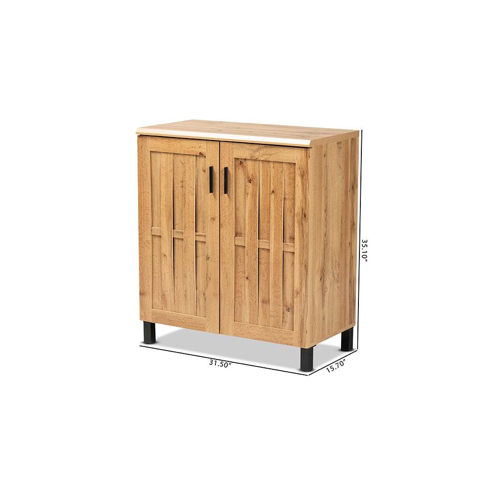 Excel Modern and Contemporary Oak Brown Finished Wood 2-Door Storage Cabinet. Picture 9