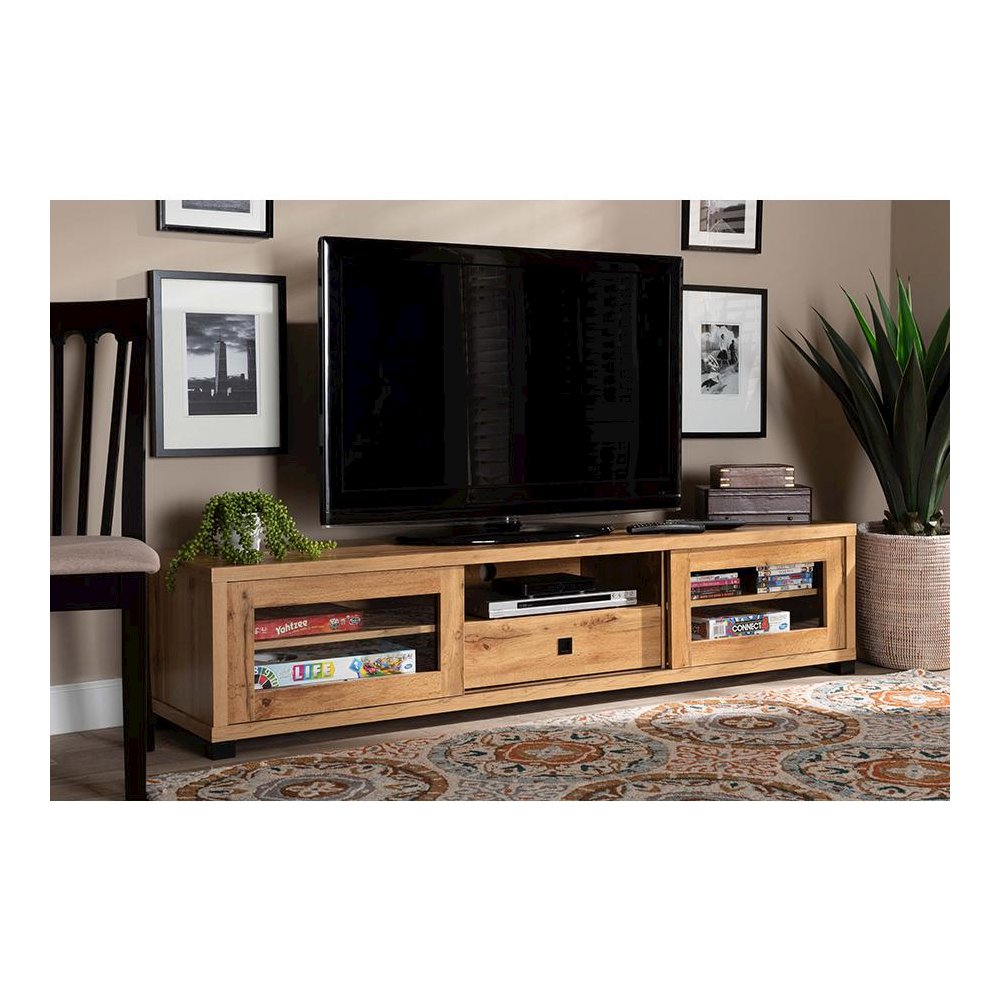 Beasley Modern and Contemporary Oak Brown Finished Wood 1-Drawer TV Stand. Picture 7