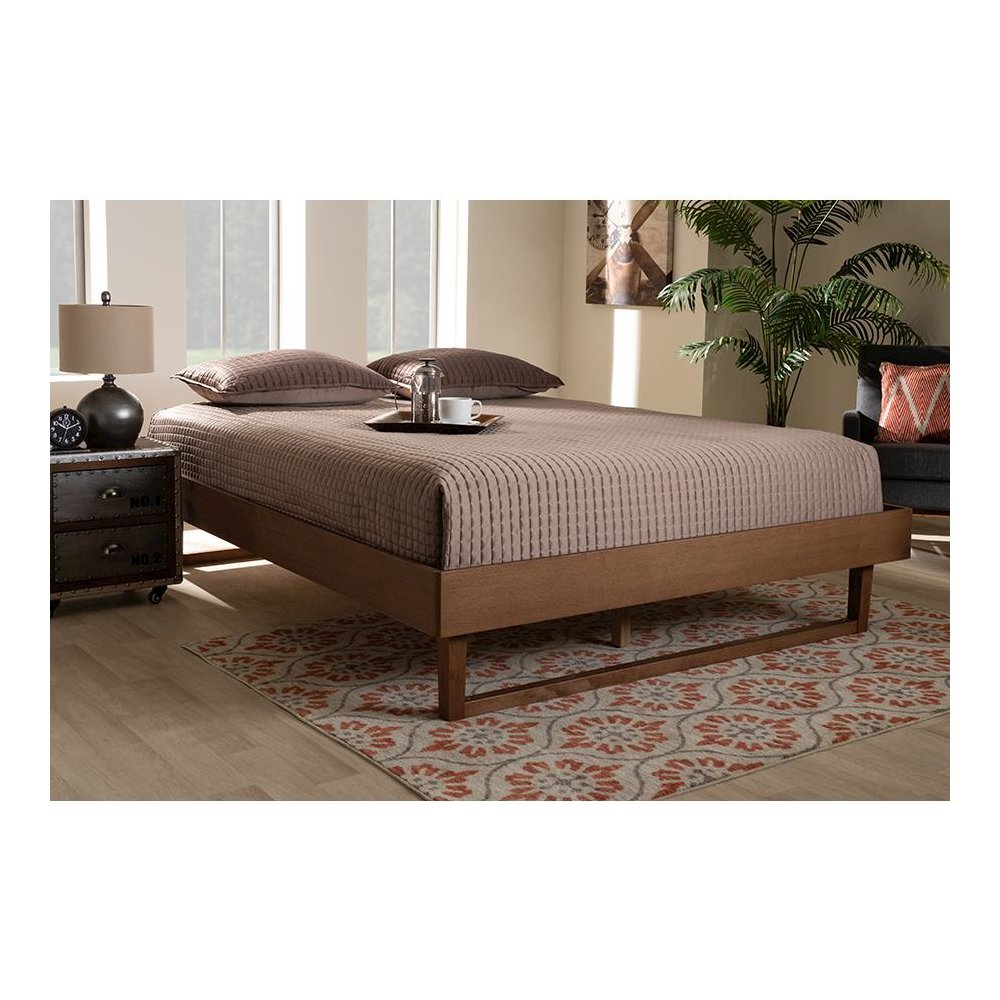 Walnut Brown Finished Wood King Size Platform Bed Frame. Picture 19