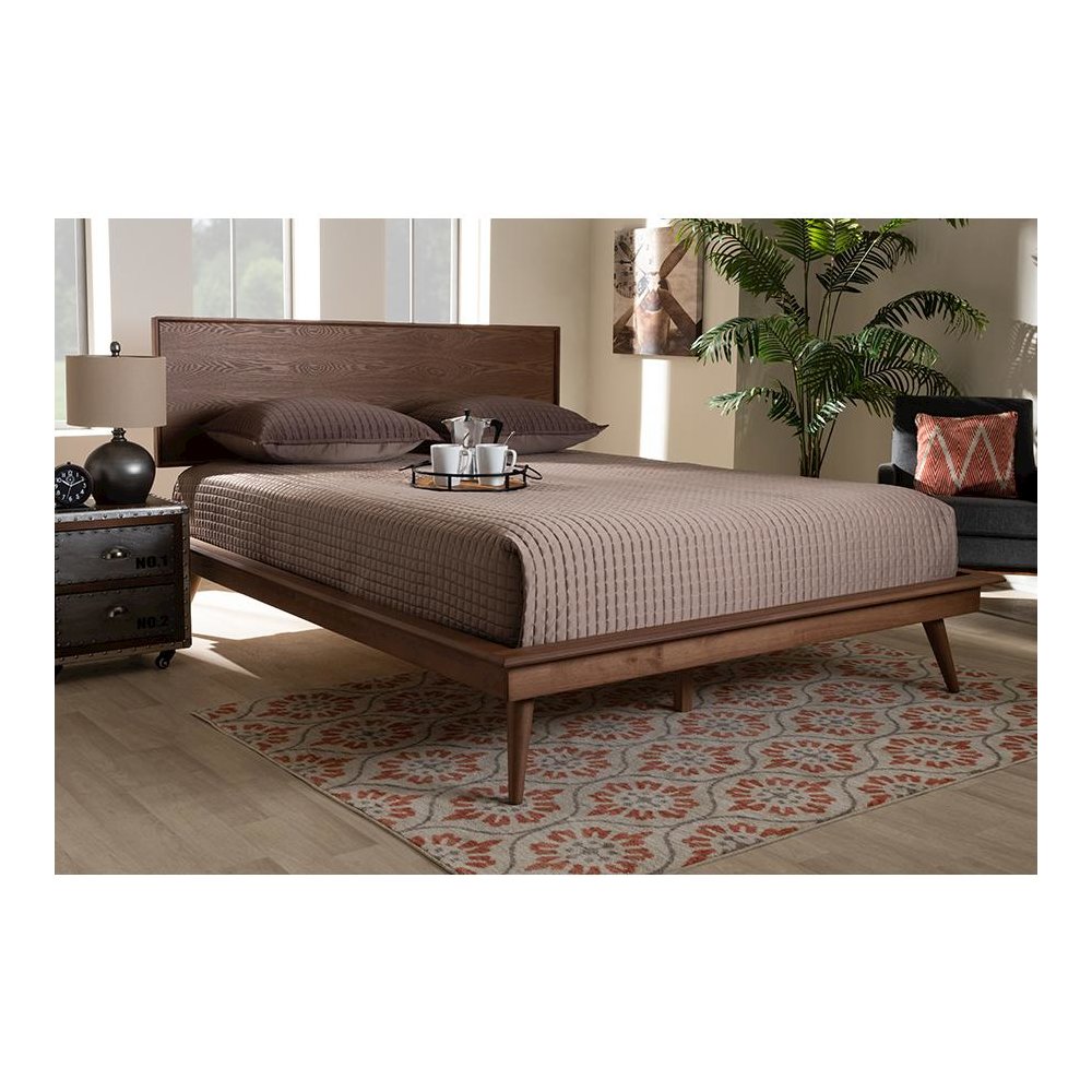 Karine Mid-Century Modern Walnut Brown Finished Wood King Size Platform Bed. Picture 21