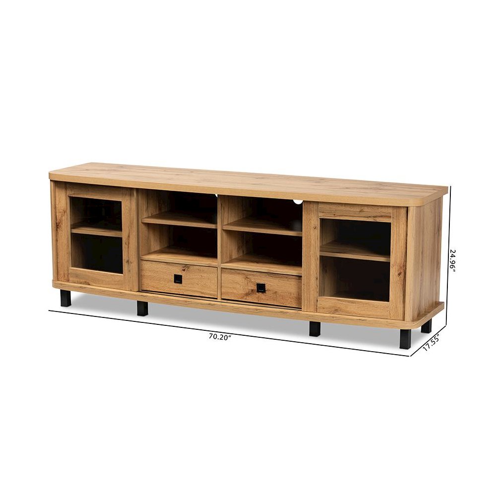 Walda Modern and Contemporary Oak Brown Finished Wood 2-Drawer TV Stand. Picture 10