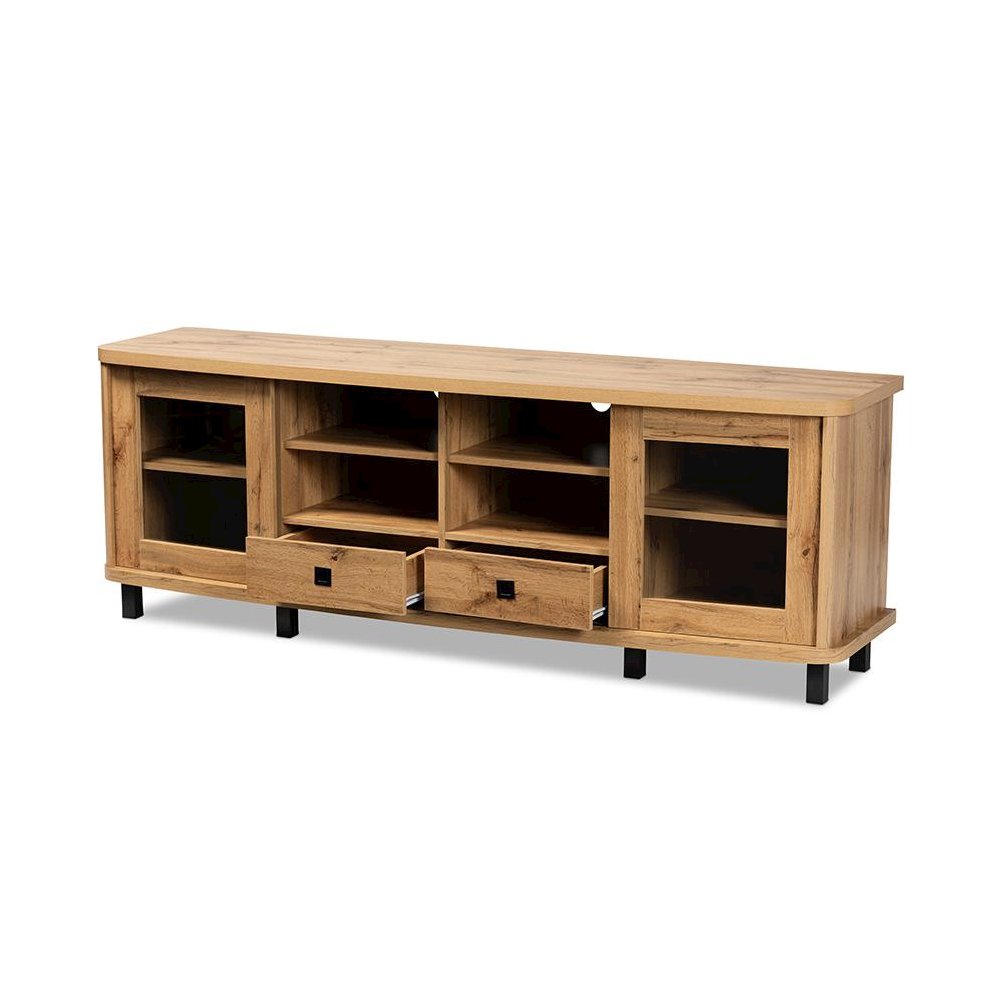 Walda Modern and Contemporary Oak Brown Finished Wood 2-Drawer TV Stand. Picture 2