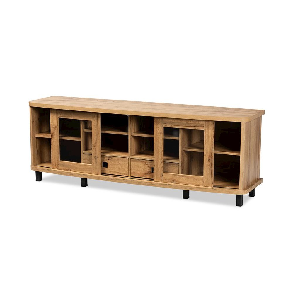 Walda Modern and Contemporary Oak Brown Finished Wood 2-Drawer TV Stand. Picture 3