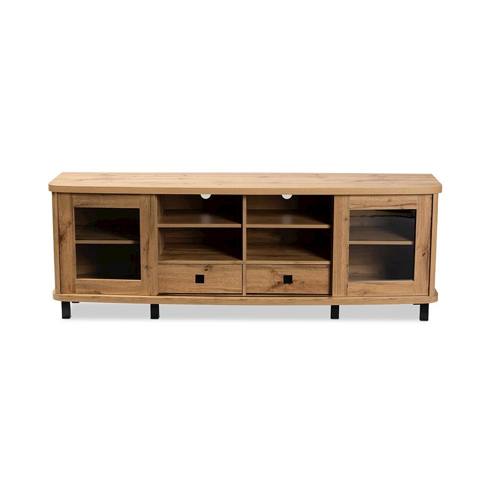 Walda Modern and Contemporary Oak Brown Finished Wood 2-Drawer TV Stand. Picture 4