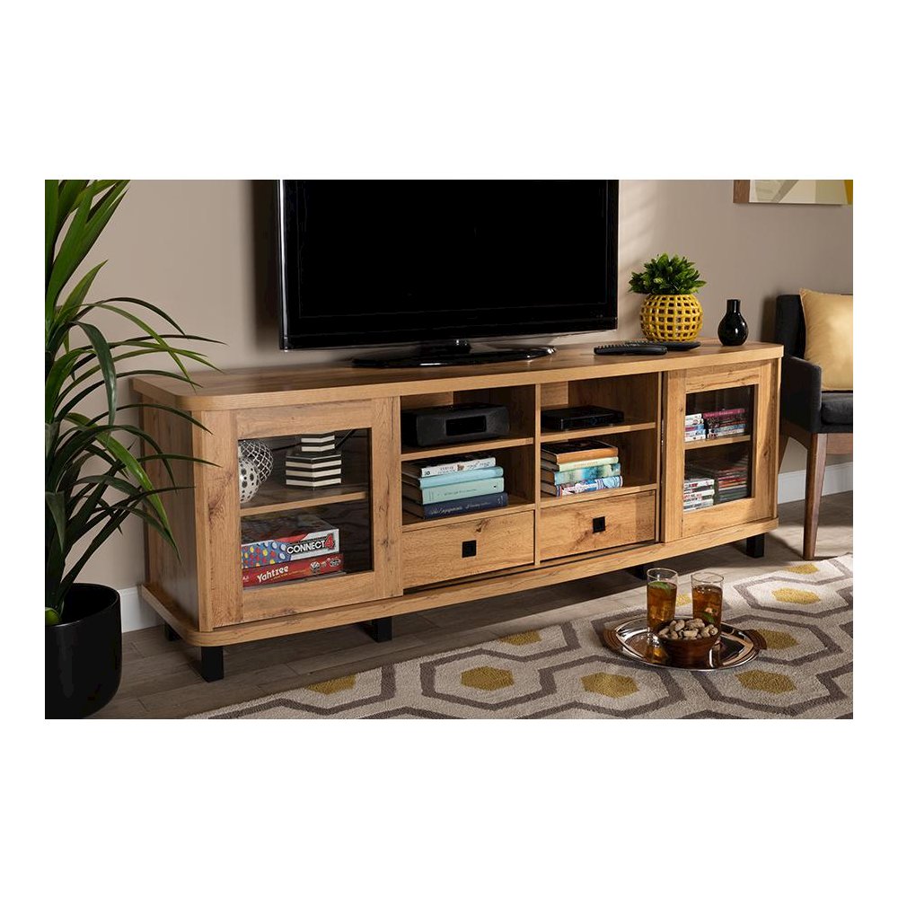 Walda Modern and Contemporary Oak Brown Finished Wood 2-Drawer TV Stand. Picture 8