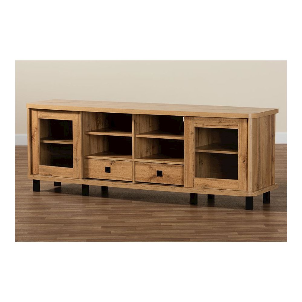 Walda Modern and Contemporary Oak Brown Finished Wood 2-Drawer TV Stand. Picture 9
