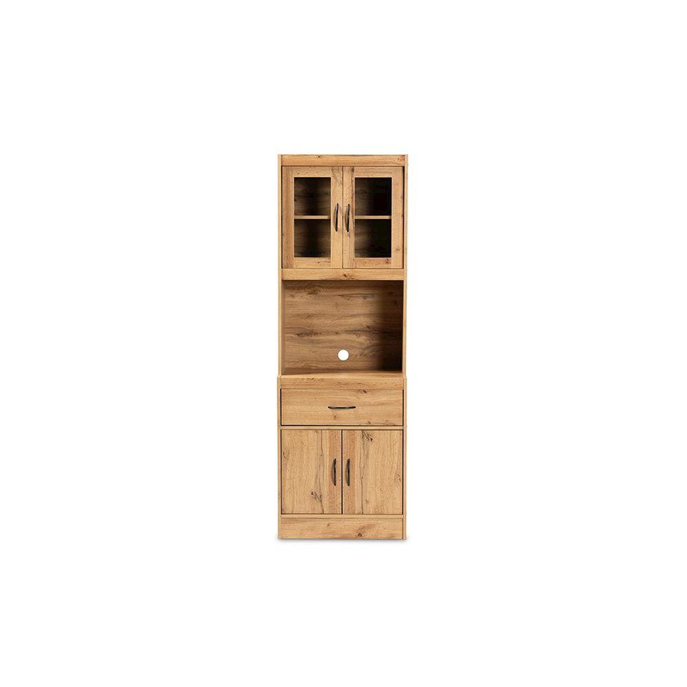 Oak Brown Finished Wood Kitchen Cabinet and Hutch. Picture 3