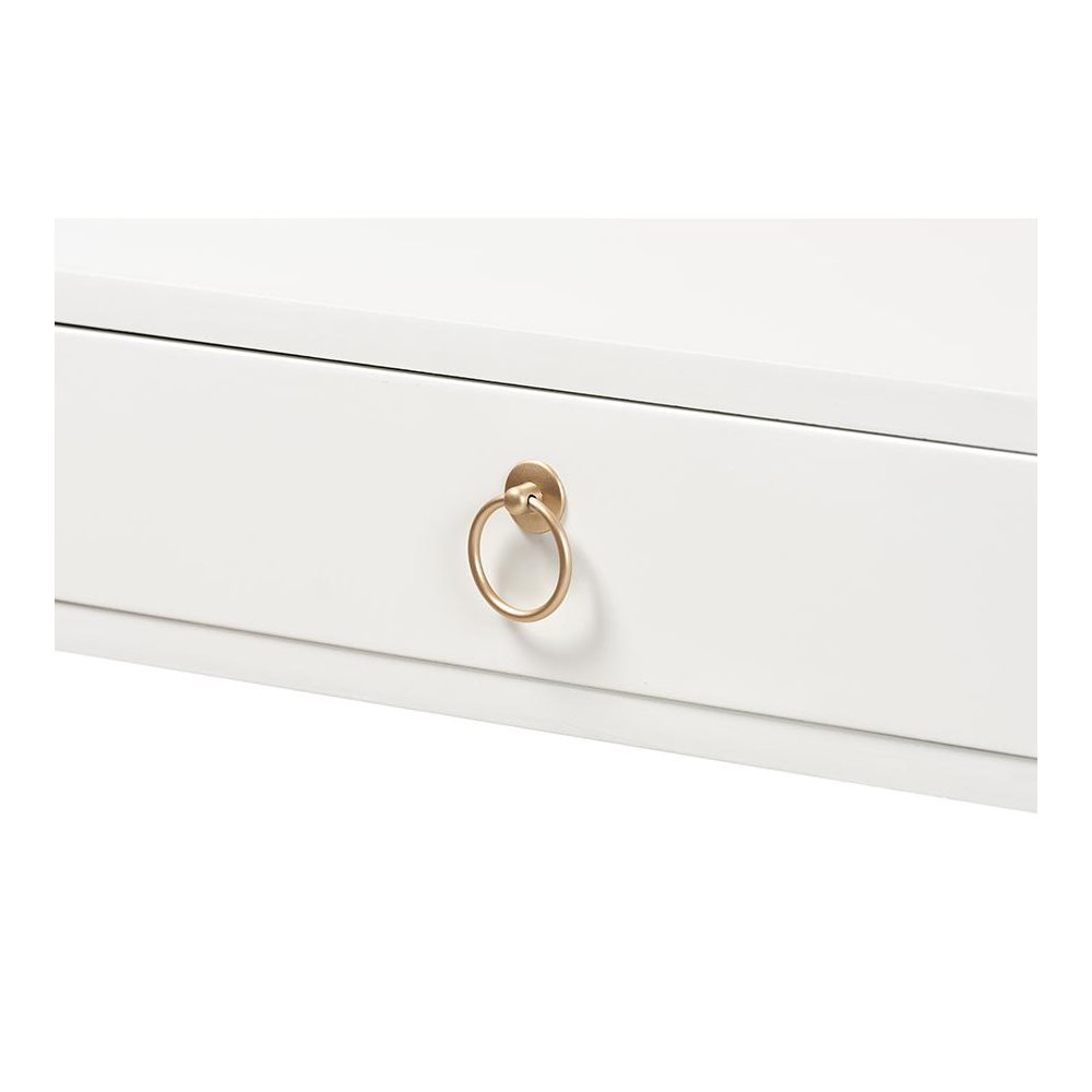 White Finished Wood and Gold Metal 2-Drawer Console Table. Picture 5