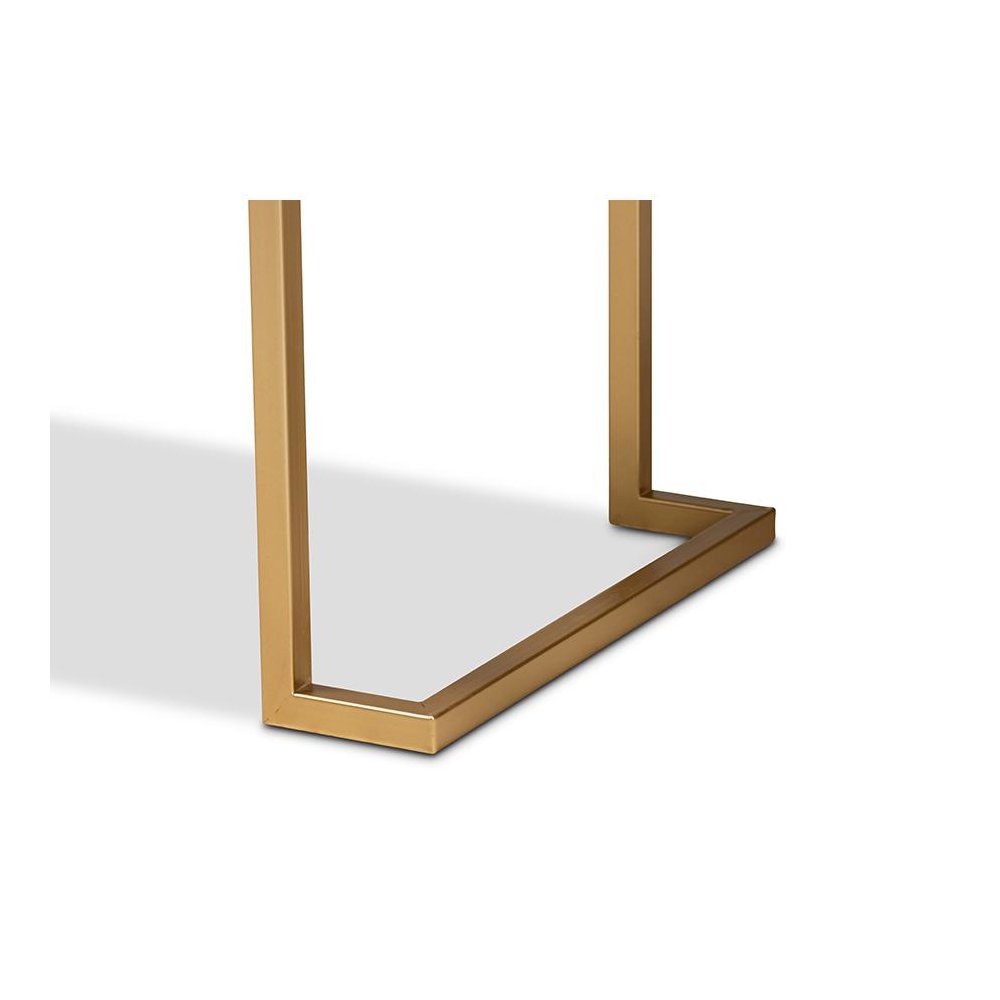 White Finished Wood and Gold Metal 2-Drawer Console Table. Picture 6