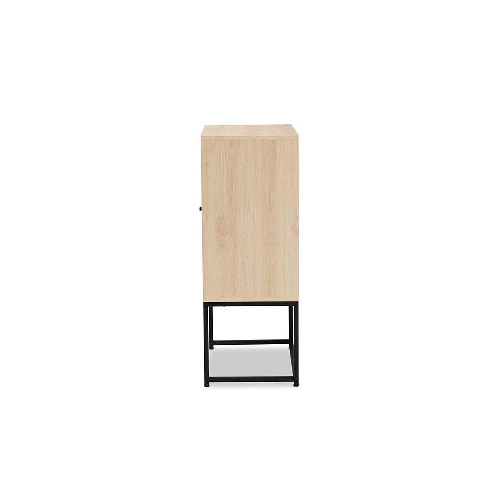 Black Metal 2-Door Storage Cabinet with Natural Rattan. Picture 4