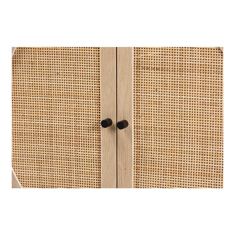 Black Metal 2-Door Storage Cabinet with Natural Rattan. Picture 5