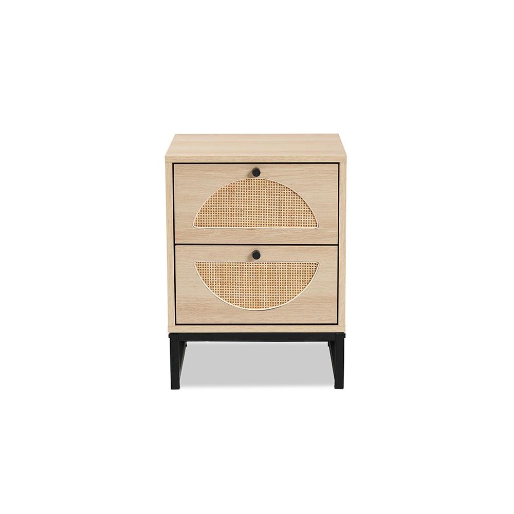 Black Metal 2-Drawer End Table with Natural Rattan. Picture 3