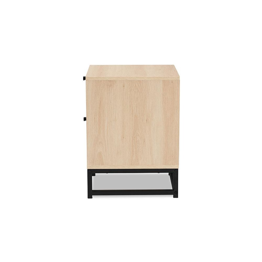 Black Metal 2-Drawer End Table with Natural Rattan. Picture 4