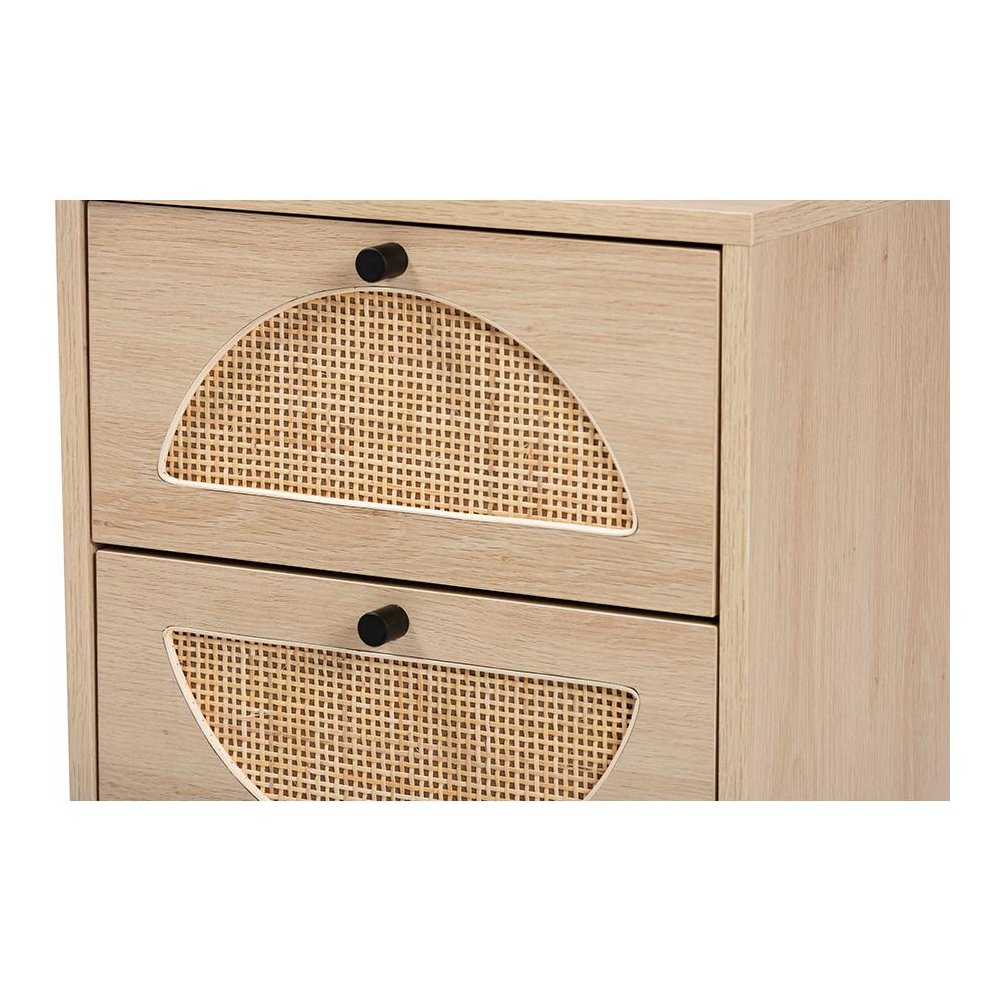 Black Metal 2-Drawer End Table with Natural Rattan. Picture 5