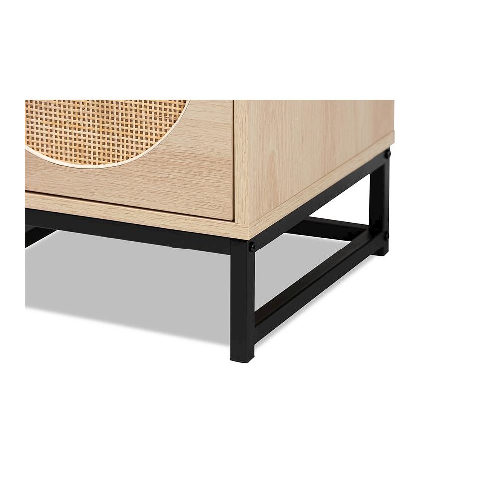 Black Metal 2-Drawer End Table with Natural Rattan. Picture 6