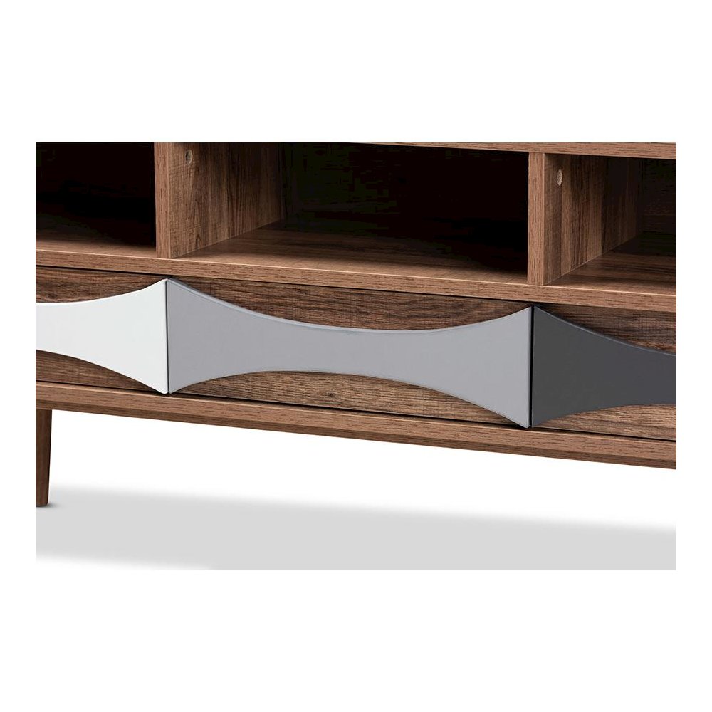 Natural Brown Finished and Multi-Colored Wood 3-Drawer TV Stand. Picture 5