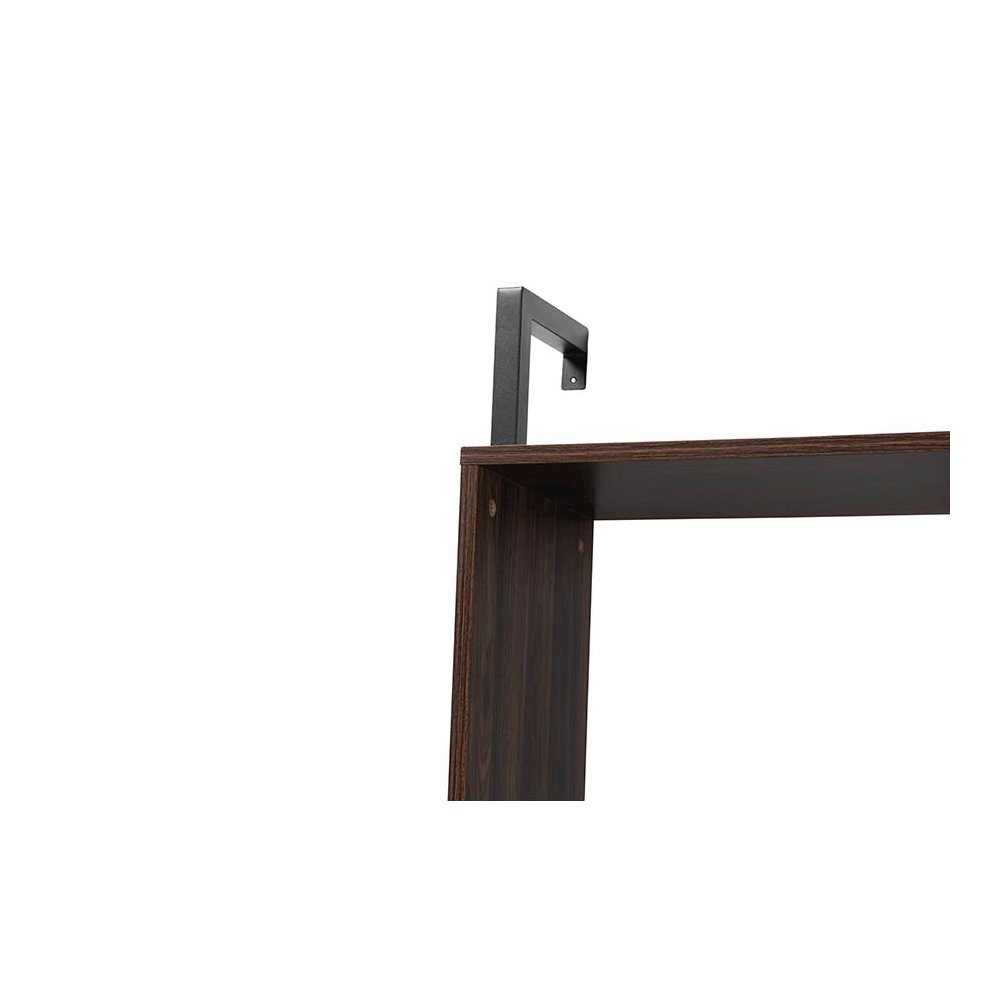 Industrial Walnut Brown Finished Wood and Black Metal Display Shelf with Desk. Picture 4