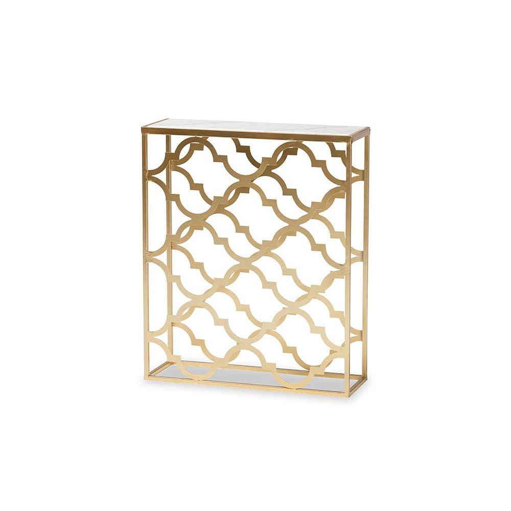 Gold Finished Metal Console Table with Marble Tabletop. Picture 1