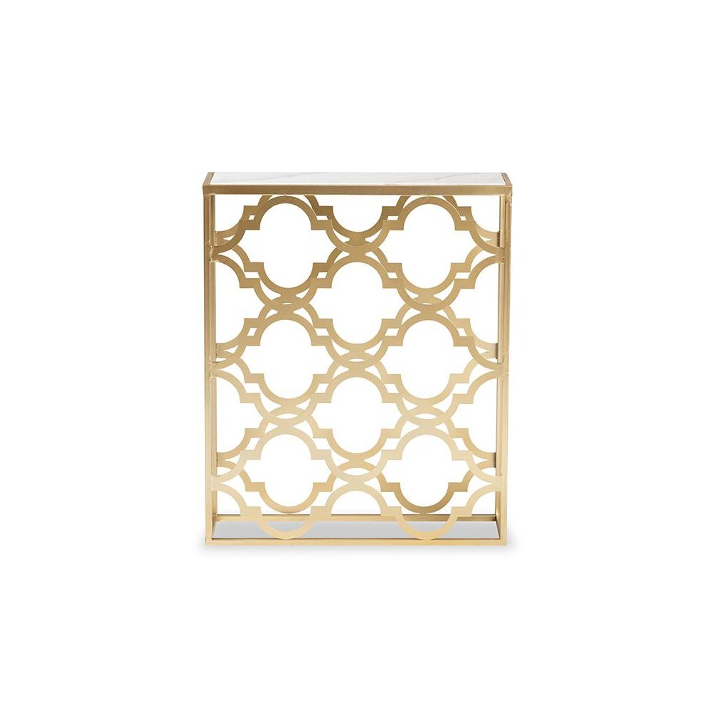 Gold Finished Metal Console Table with Marble Tabletop. Picture 2