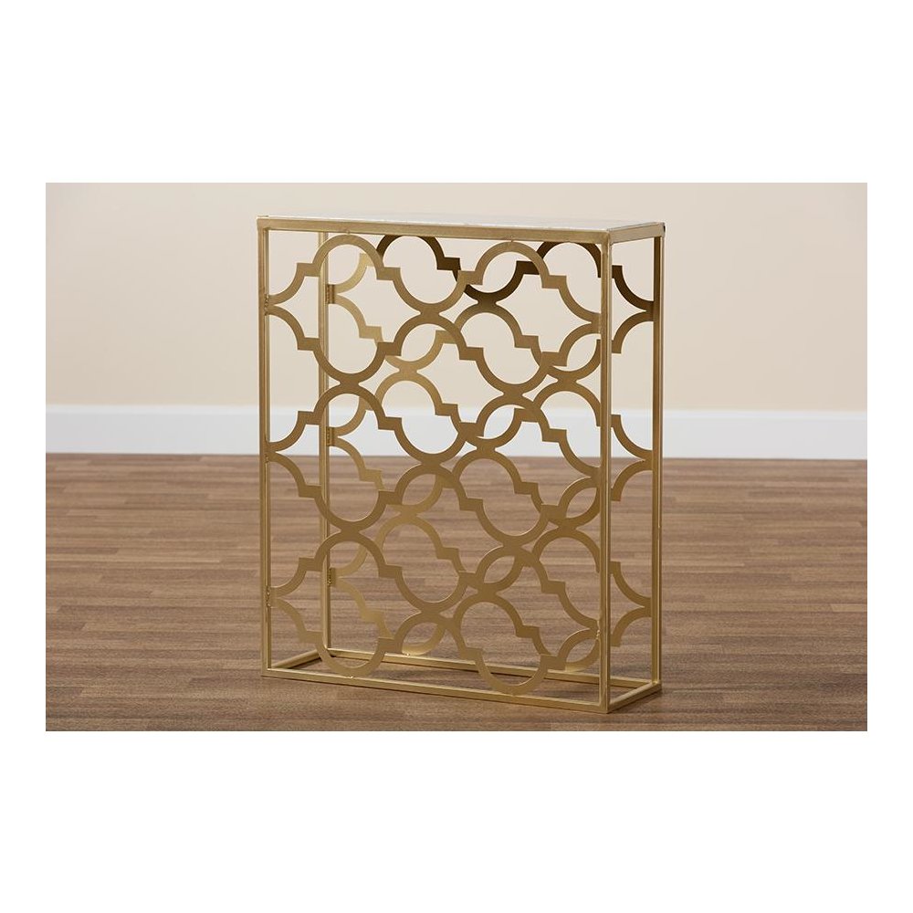 Gold Finished Metal Console Table with Marble Tabletop. Picture 7