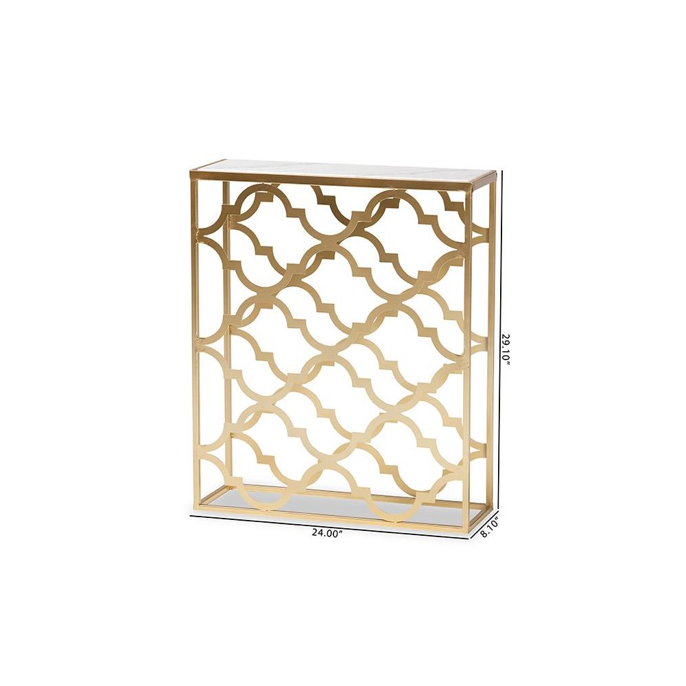 Gold Finished Metal Console Table with Marble Tabletop. Picture 8