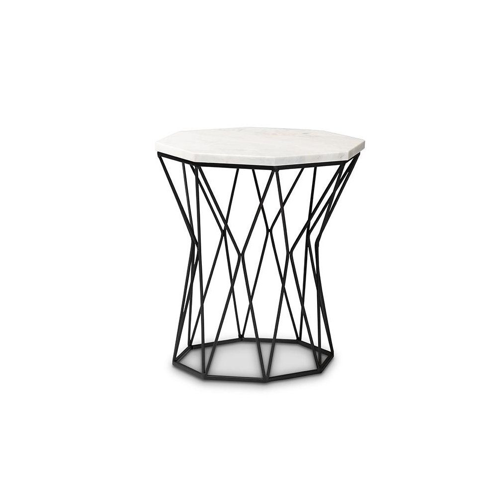 Venedict Modern and Contemporary Black Metal End Table with Marble Tabletop. Picture 1