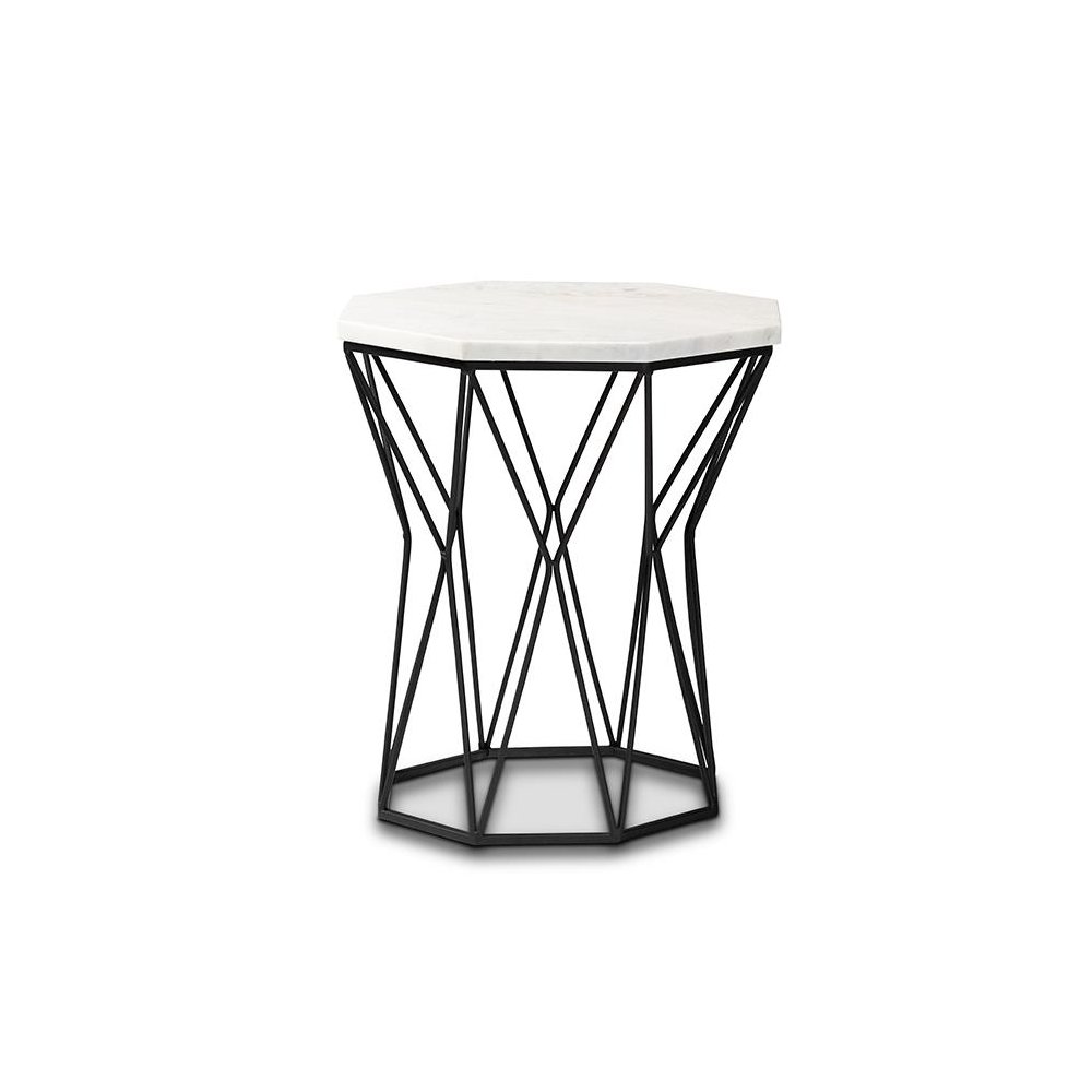 Venedict Modern and Contemporary Black Metal End Table with Marble Tabletop. Picture 2