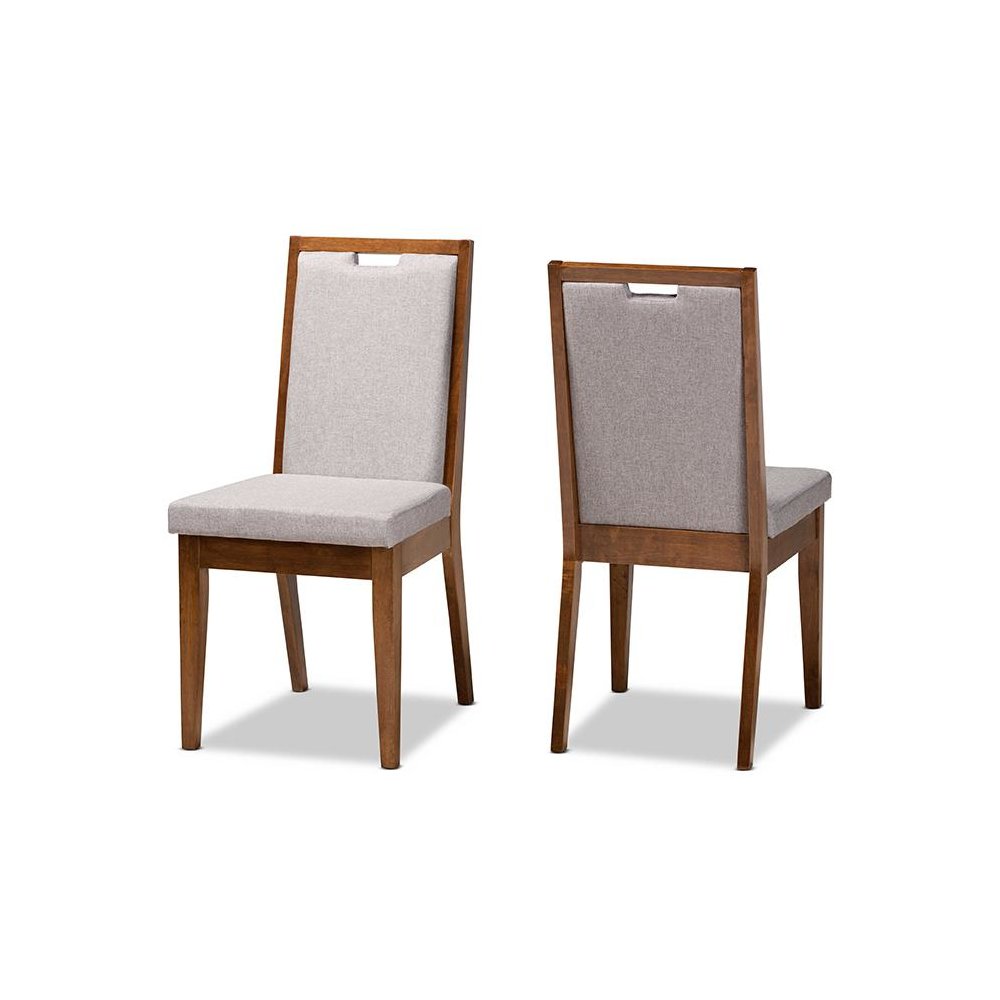 Grey Fabric Upholstered and Walnut Brown Finished Wood 2-Piece Dining Chair Set. Picture 1