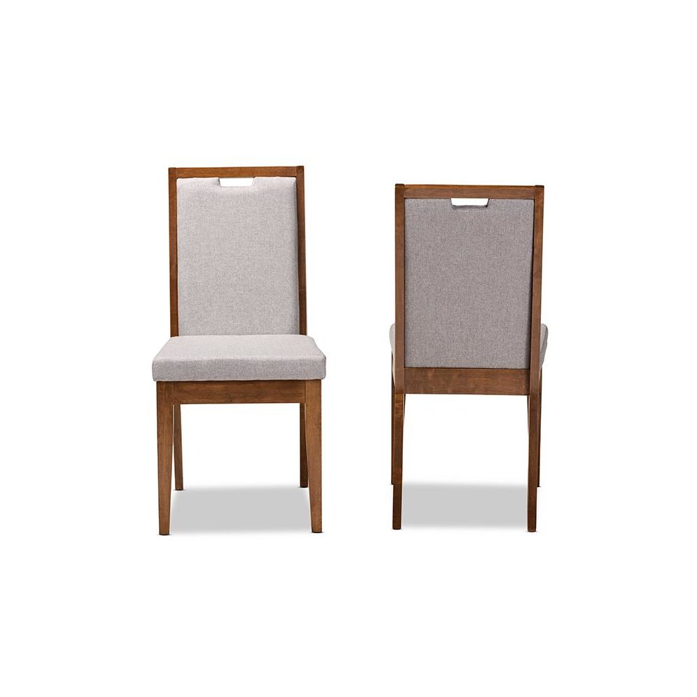 Grey Fabric Upholstered and Walnut Brown Finished Wood 2-Piece Dining Chair Set. Picture 2