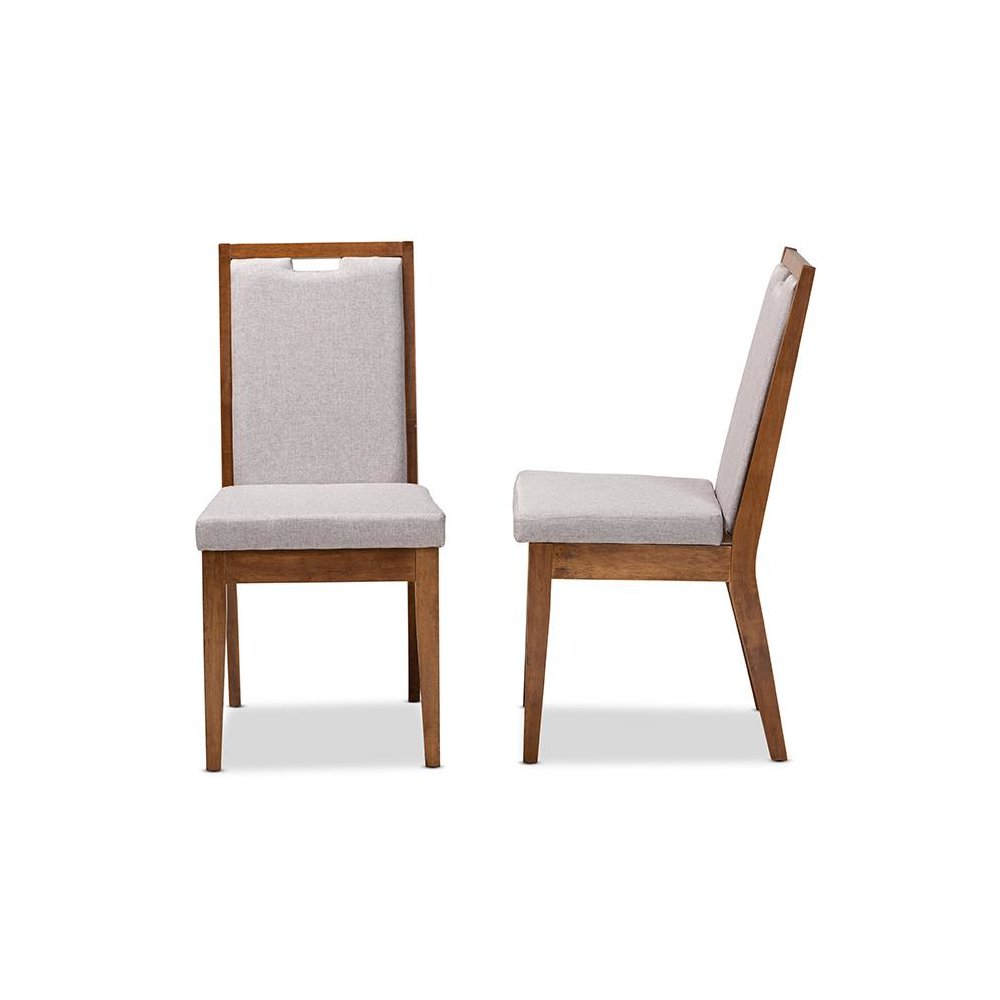 Grey Fabric Upholstered and Walnut Brown Finished Wood 2-Piece Dining Chair Set. Picture 3