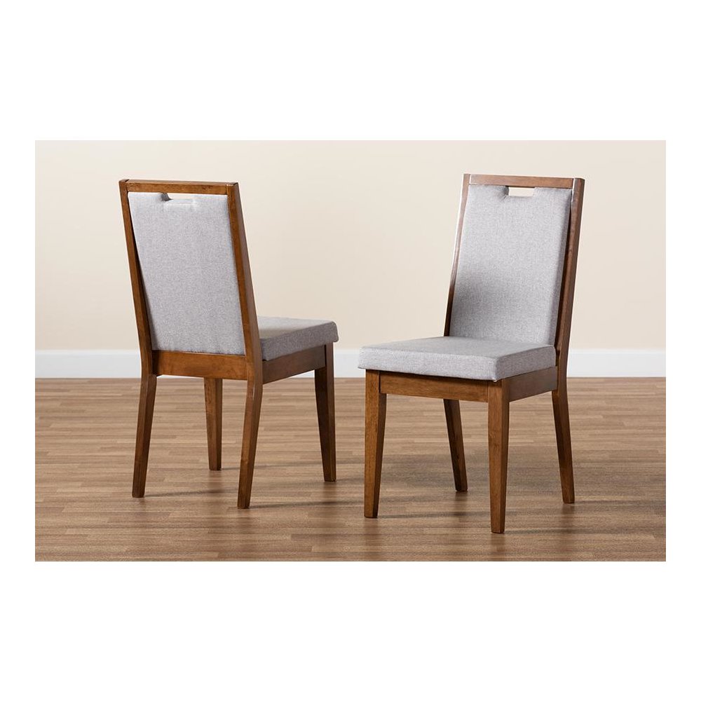 Grey Fabric Upholstered and Walnut Brown Finished Wood 2-Piece Dining Chair Set. Picture 8