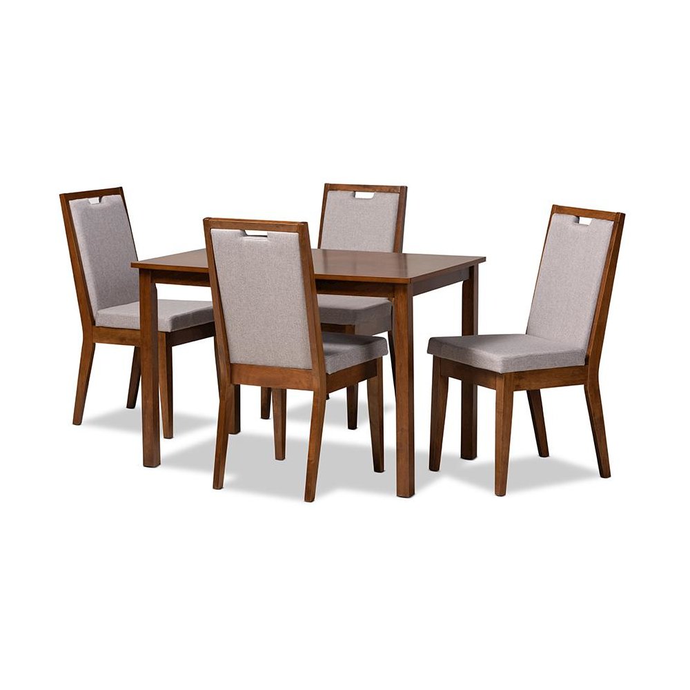 Grey Fabric Upholstered and Walnut Brown Finished Wood 5-Piece Dining Set. Picture 1