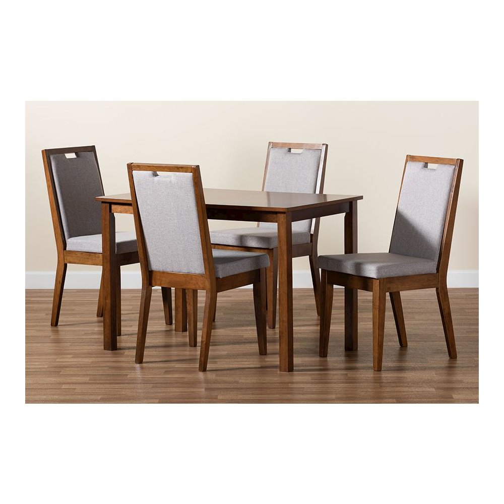 Grey Fabric Upholstered and Walnut Brown Finished Wood 5-Piece Dining Set. Picture 9