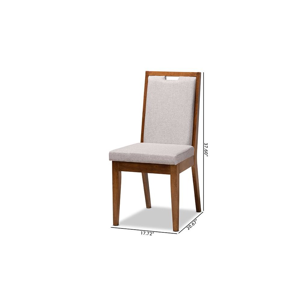 Grey Fabric Upholstered and Walnut Brown Finished Wood 2-Piece Dining Chair Set. Picture 9