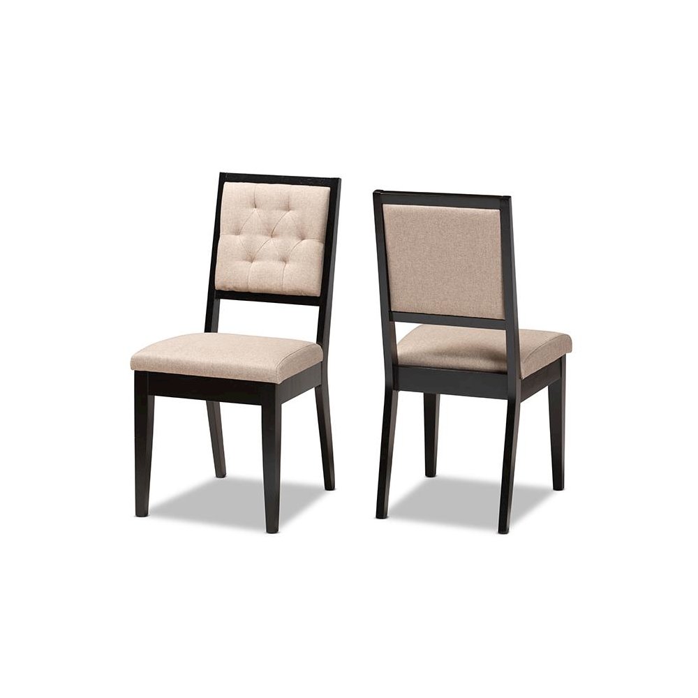 Sand Fabric Upholstered and Dark Brown Finished Wood 2-Piece Dining Chair Set. Picture 1