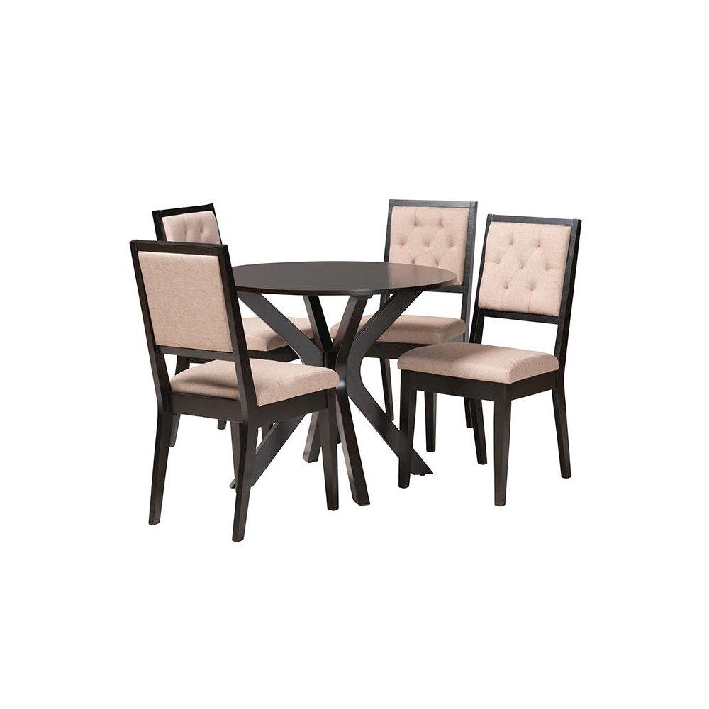 Mana Modern Sand Fabric and Dark Brown Finished Wood 5-Piece Dining Set. Picture 1
