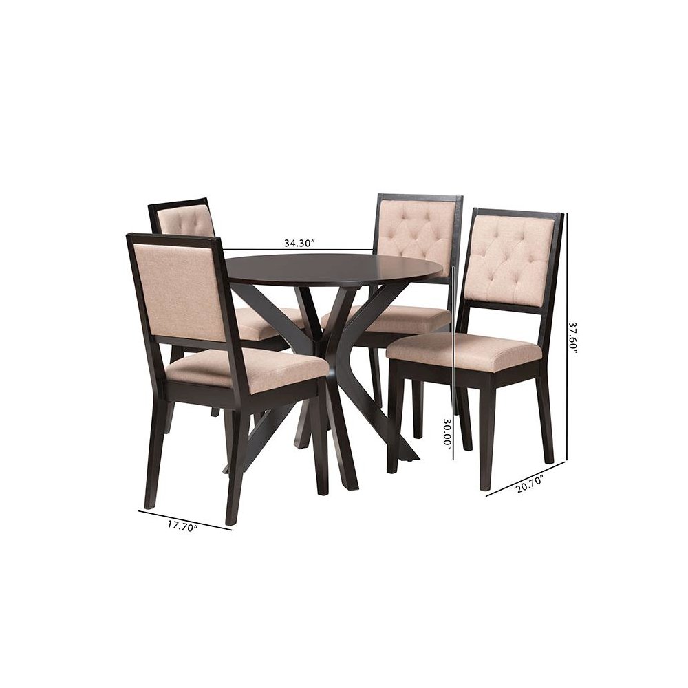 Mana Modern Sand Fabric and Dark Brown Finished Wood 5-Piece Dining Set. Picture 10