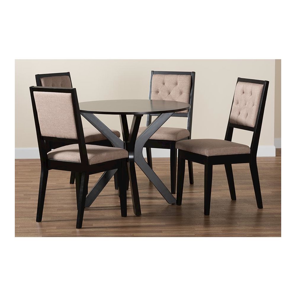 Mana Modern Sand Fabric and Dark Brown Finished Wood 5-Piece Dining Set. Picture 9