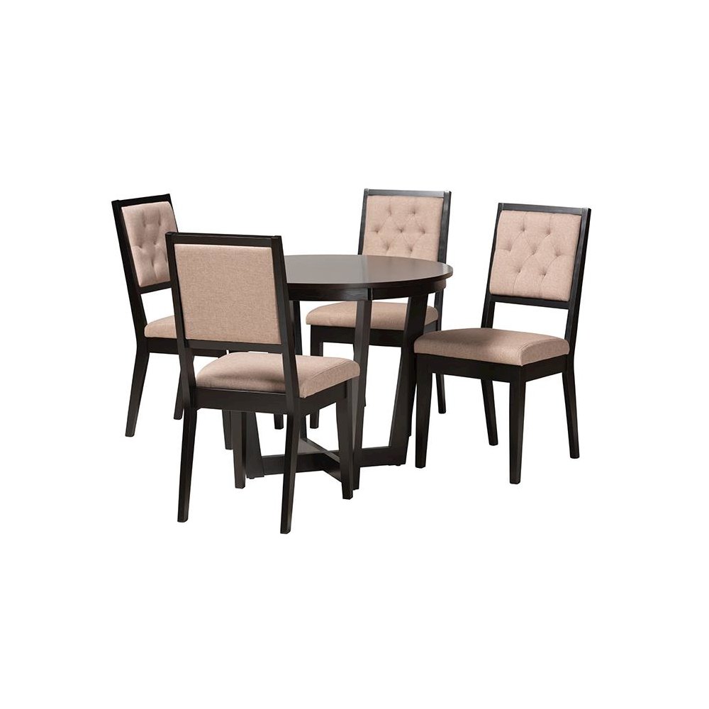 Kala Modern Beige Fabric and Dark Brown Finished Wood 5-Piece Dining Set. Picture 1